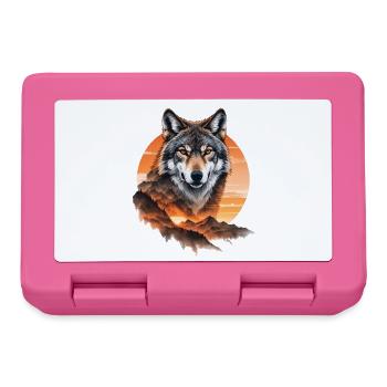 Wolf im Abendrot über Bergen - Brotdose - Pink - Vorne
