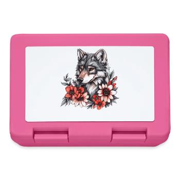 Wolf mit Blütenkranz - Brotdose - Pink - Vorne