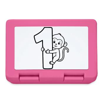 Funny Monkey with Number 1 Cartoon Illustration - Lunchbox - pink - Front