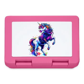 Rainbow Einhorn mit Hoodie & Sonnenbrille - Brotdose - Pink - Vorne