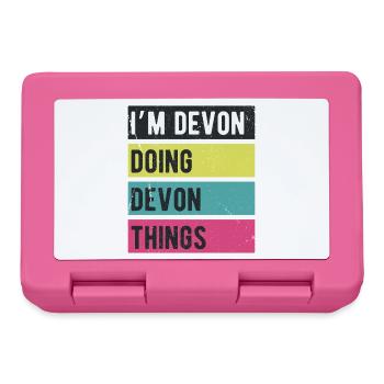 Je suis Devon qui fait des couleurs rétro de Devon Things - Boîte à goûter - rose - Devant