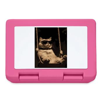 Cat swinging in the dark with sunglasses - Lunchbox - pink - Front