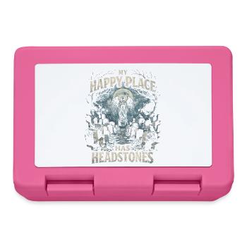 Humour gothique de cimetière Mon endroit heureux a des pierres tombales - Boîte à goûter - rose - Devant