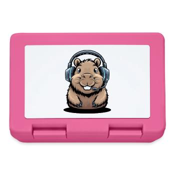 Capybara Gamer With Headset Cute Capybara Gaming - Lunchbox - pink - Front
