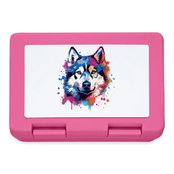 Art coloré éclaboussuré de chien Husky - Boîte à goûter - rose - Devant