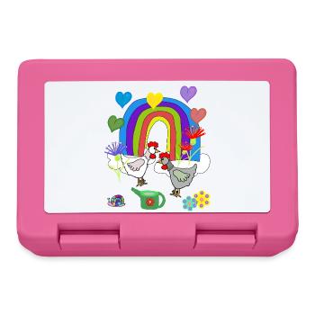 Kinder Fantasy Regenbogen Blumen Hühner  - Brotdose - Pink - Vorne