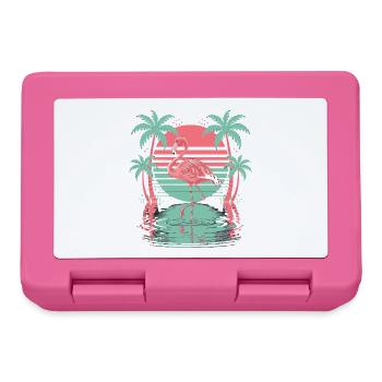 Tropical flamingo palm trees water sunset - Lunchbox - pink - Front