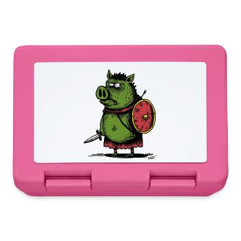 Green Boar Viking with Shield - Lunchbox - pink - Front