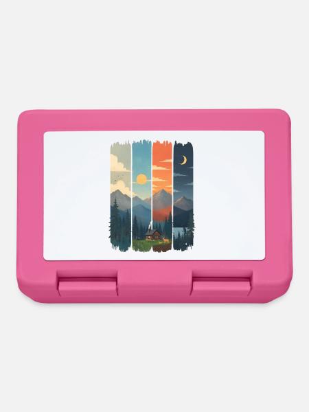 Horizons in four mountain panels - Lunchbox - pink