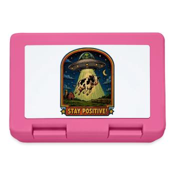 Cow in UFO light beam - Lunchbox - pink - Front