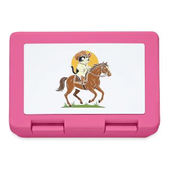Katzen-Cowboy auf Pferd - Brotdose - Pink - Vorne