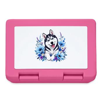 Blauer Huskie im Blumenkranz - Brotdose - Pink - Vorne