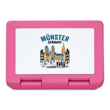 Münster Germany Skyline With Cyclists And Tourists - Lunchbox - pink - Front