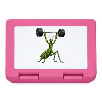 Comic Praying Mantis Bodybuilder Weights Fitness - Lunchbox - pink - Front