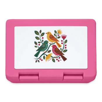  Bunte Vögel Im Blumen Ast Muster Folk Art - Brotdose - Pink - Vorne