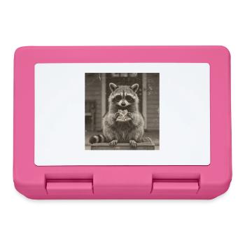 Raccoon mit Pizza im Retro-Look - Brotdose - Pink - Vorne