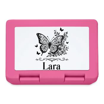 Cadeau floral papillon Lara Prénom - Boîte à goûter - rose - Devant