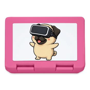 Cute Pug in Virtual Reality Gamer Cartoon - Lunchbox - pink - Front