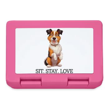 Sit Stay Love 2 Tri-Colour Border Collie Dog Merch - Lunchbox - pink - Front