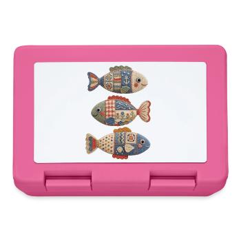 Trio de poissons au crochet patchwork - Boîte à goûter - rose - Devant
