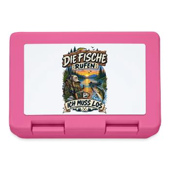 Die Fische rufen ich muss los Angler Spruch lustig - Brotdose - Pink - Vorne