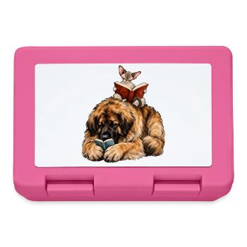 Leonberger & Devon Rex beim Lesen – Bücherfans - Brotdose - Pink - Vorne