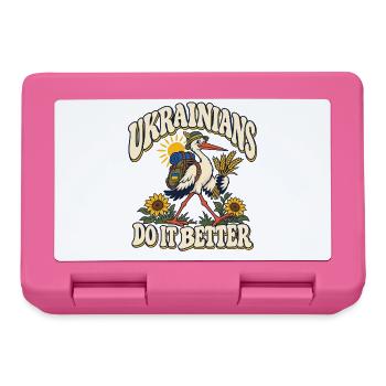 Ukrainischer Storch mit Heimatmotiv - Brotdose - Pink - Vorne