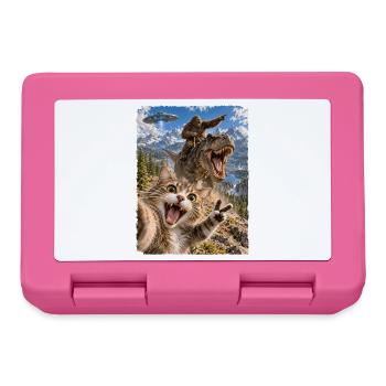 Lustiges Katze Selfie mit Bigfoot, T-Rex, UFO - Brotdose - Pink - Vorne