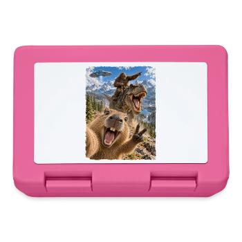 Lustiges Capybara Selfie mit Bigfoot, T-Rex, UFO - Brotdose - Pink - Vorne