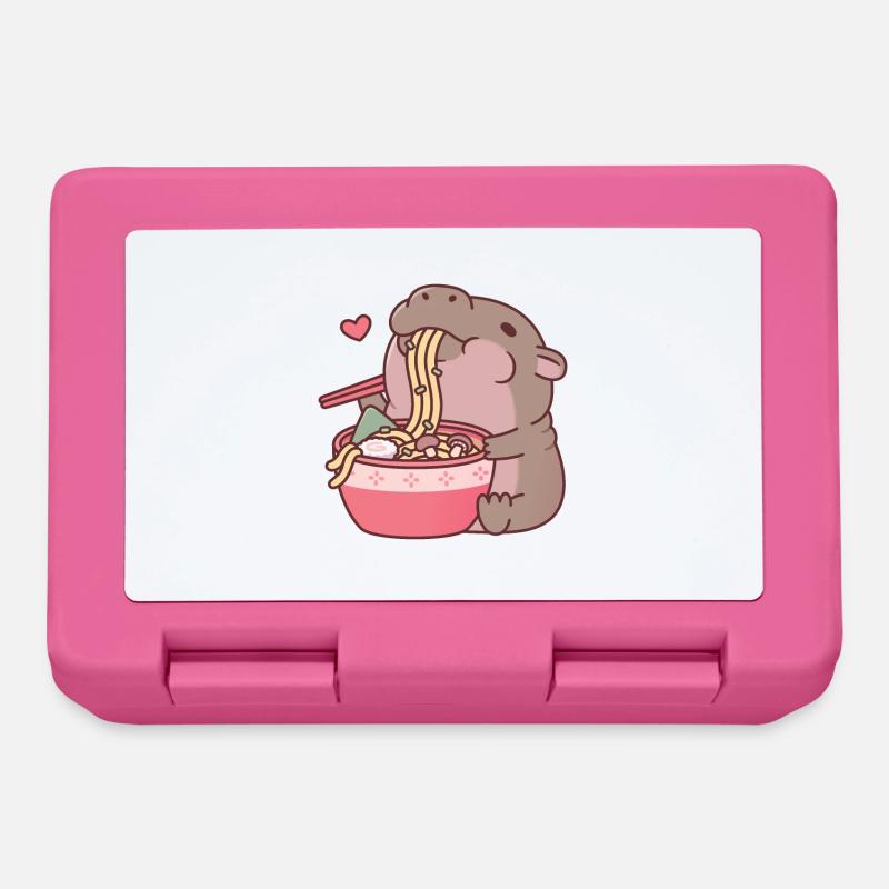 Süßes Zwergnilpferd schlürft an Ramen-Nudeln - Brotdose - Pink