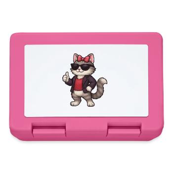 Cooler Katze mit Lederjacke  - Brotdose - Pink - Vorne
