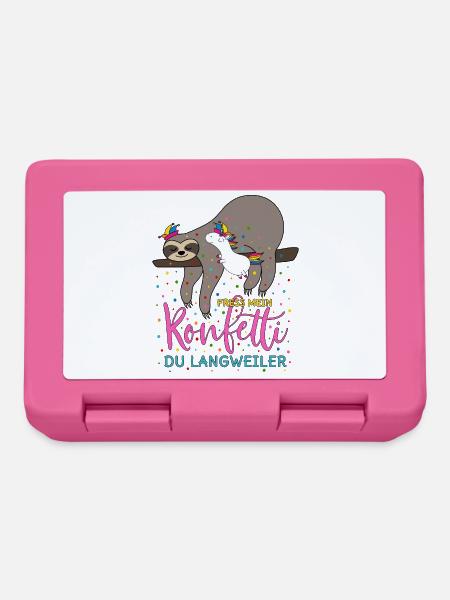 Fasching Fress mein Konfetti Einhorn Faultier - Brotdose - Pink