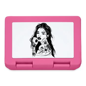 Tattoo Girl Line Art Portrait - Lunchbox - pink - Front