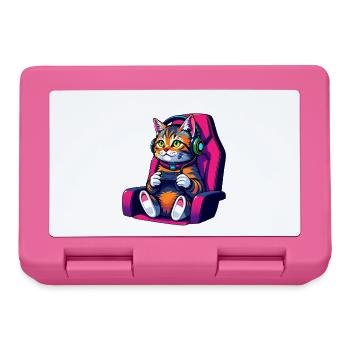 Retro Gamer Cat with Headset and Controller - Lunchbox - pink - Front