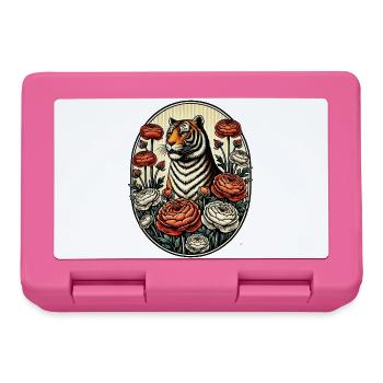 Tiger und Pfingstrosen Vintage Illustration - Brotdose - Pink - Vorne
