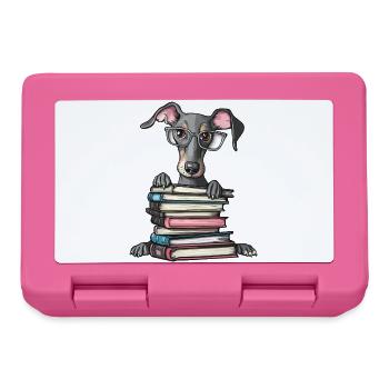 Un joli livre de lecture pour chiens lévriers avec des lunettes - Boîte à goûter - rose - Devant