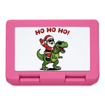 Santa auf Dino: Ho Ho Ho - Brotdose - Pink - Vorne