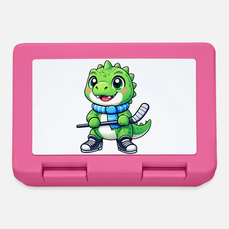Süßer T-Rex Eishockeyspieler Dinosaurier Cartoon - Brotdose - Pink
