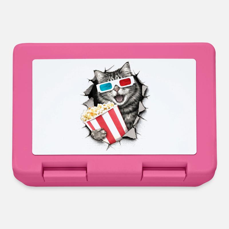 Katze mit 3D-Brille – Kino Halftone Design - Brotdose - Pink
