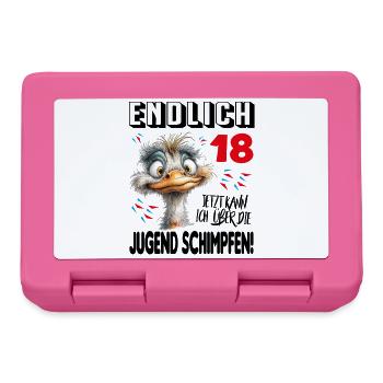 Endlich 18: Strauß Vogel Geburtstag Birthday - Brotdose - Pink - Vorne