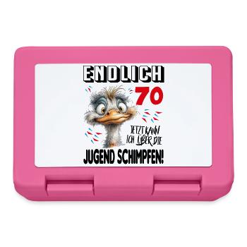 Endlich 70: Strauß Vogel Geburtstag Birthday - Brotdose - Pink - Vorne