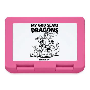 Dieu vainc le dragon Isaïe 27:1 Chevalier vintage - Boîte à goûter - rose - Devant