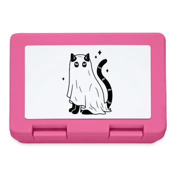 Halloween Katze Gespenst - SW mit Sternen - Brotdose - Pink - Vorne
