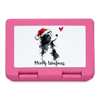 Border Collie Weihnachtsmütze Merry Woofmas Herz - Brotdose - Pink - Vorne