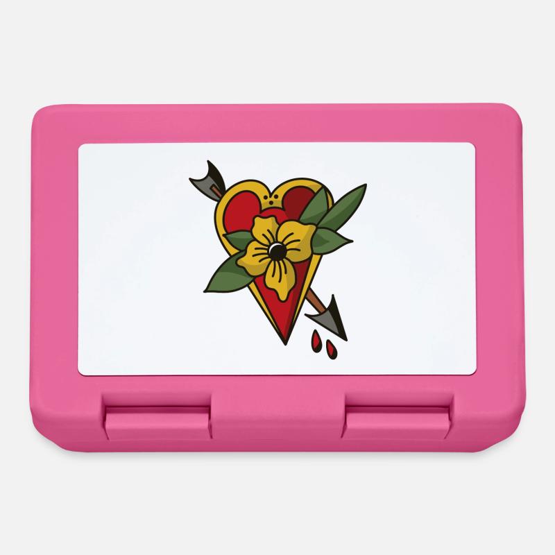 Herz mit Pfeil & Blume – Oldschool Tattoo Design - Brotdose - Pink