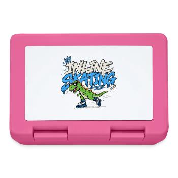 Inline Skating Dino auf Inlinern - Brotdose - Pink - Vorne