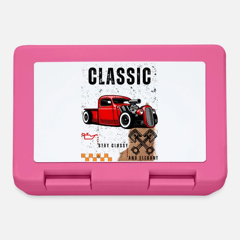 Vintage Red Hot Rod with Piston Art - Lunchbox - pink