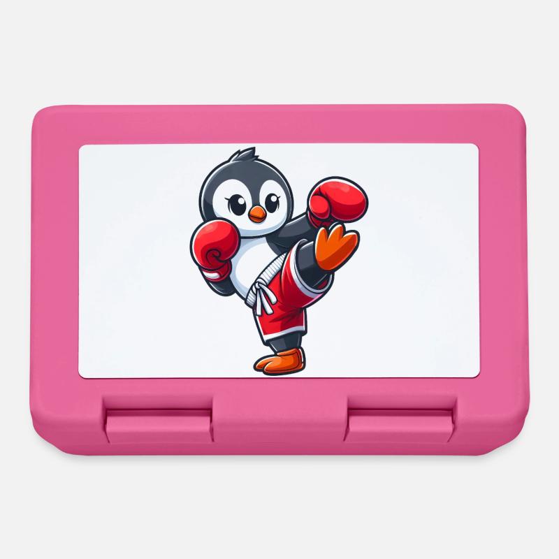 Cool Pingouin Boxer Dessin animé Kickboxer Arts Martiaux - Boîte à goûter - rose