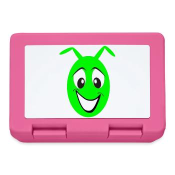 Green Cheerful Cartoon Face Monster - Lunchbox - pink - Front