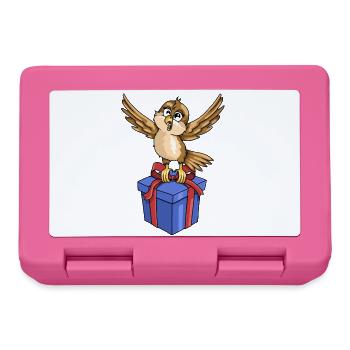 Lustiger Vogel mit Geschenk - Brotdose - Pink - Vorne